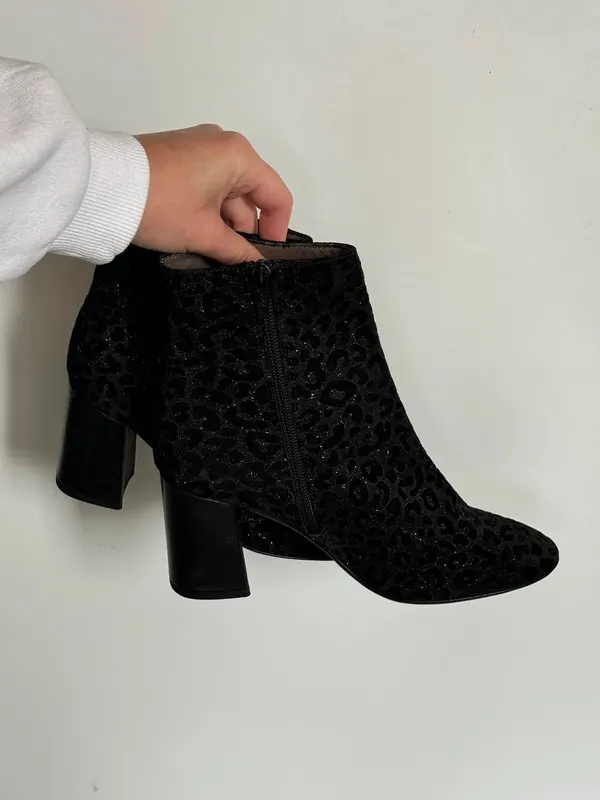 Nauji juodi Calzaturificio Status itališki zomšiniai bateliai ant kulno (leopard print) 37 24 cm 3
