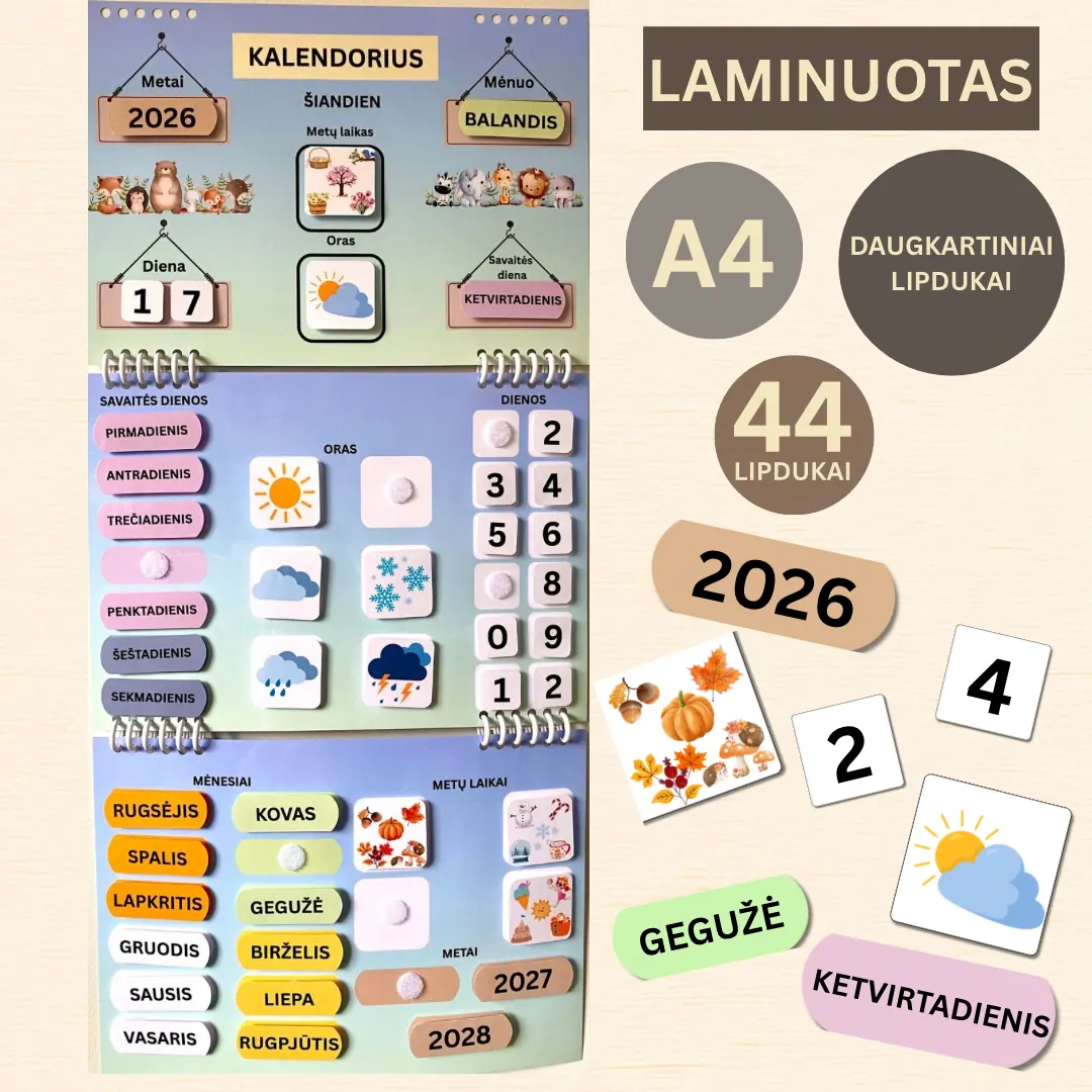 Kalendorius vaikams su daugkartiniais lipdukais 2
