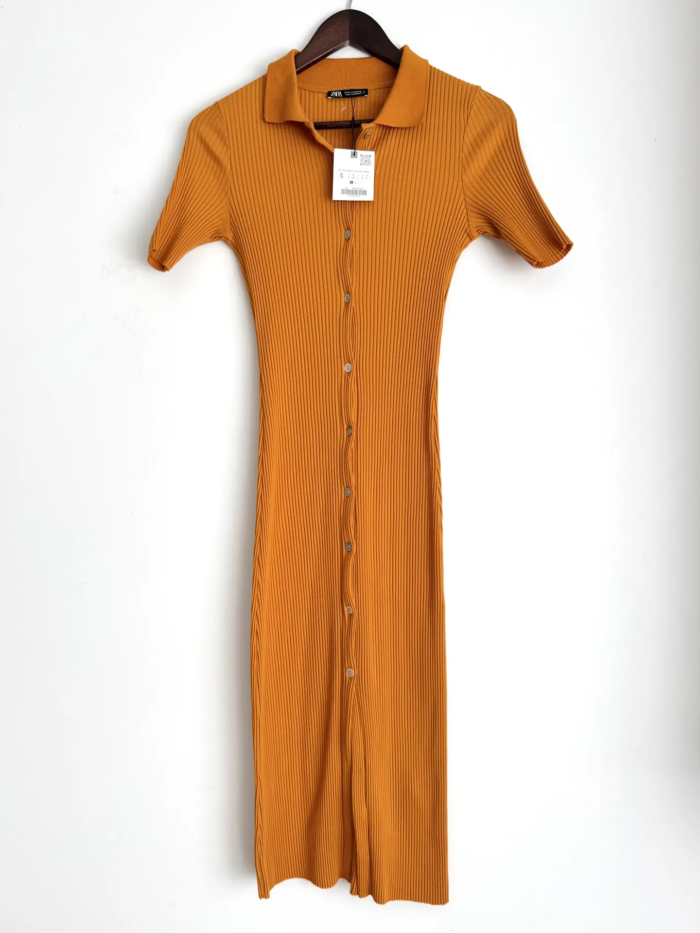 Zara nauja medvilninė suknelė, garstyčių geltonos spalvos, S XS dydis, ribbed 2